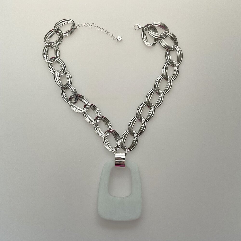 Cato Chunky Silver Chain Statement Necklace Light Blue Pendant